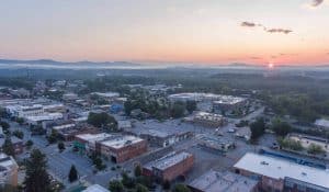 Aerial of Hendersonville NC at sunrise