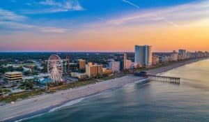 Pier in Myrtle Beach South Carolina SC Drone Aerial.